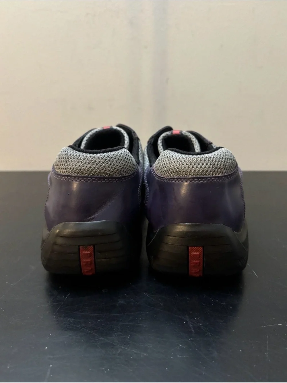 Prada America’s Cup Retro Leather Sneakers Purple Grey Black